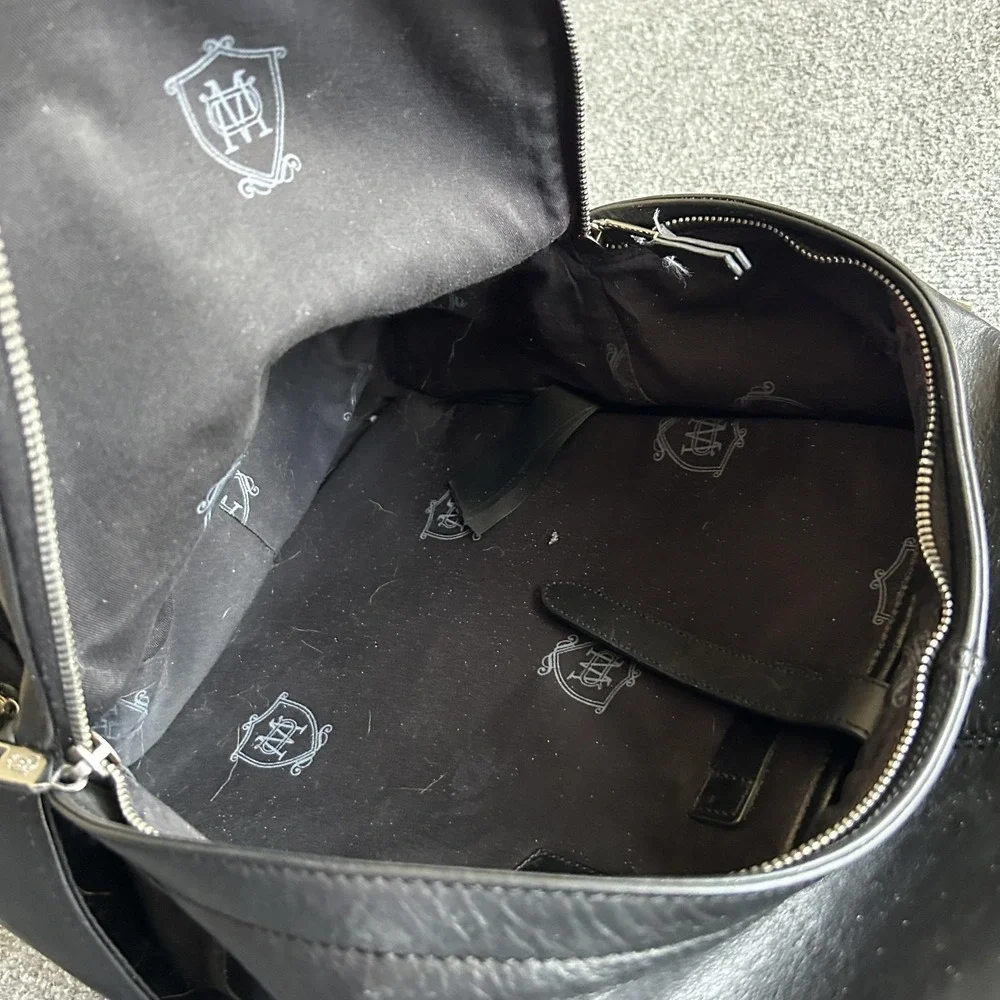 Massimo Dutti Backpack Mens Medium Black Leather Laptop Zip Pocket‎ Bag